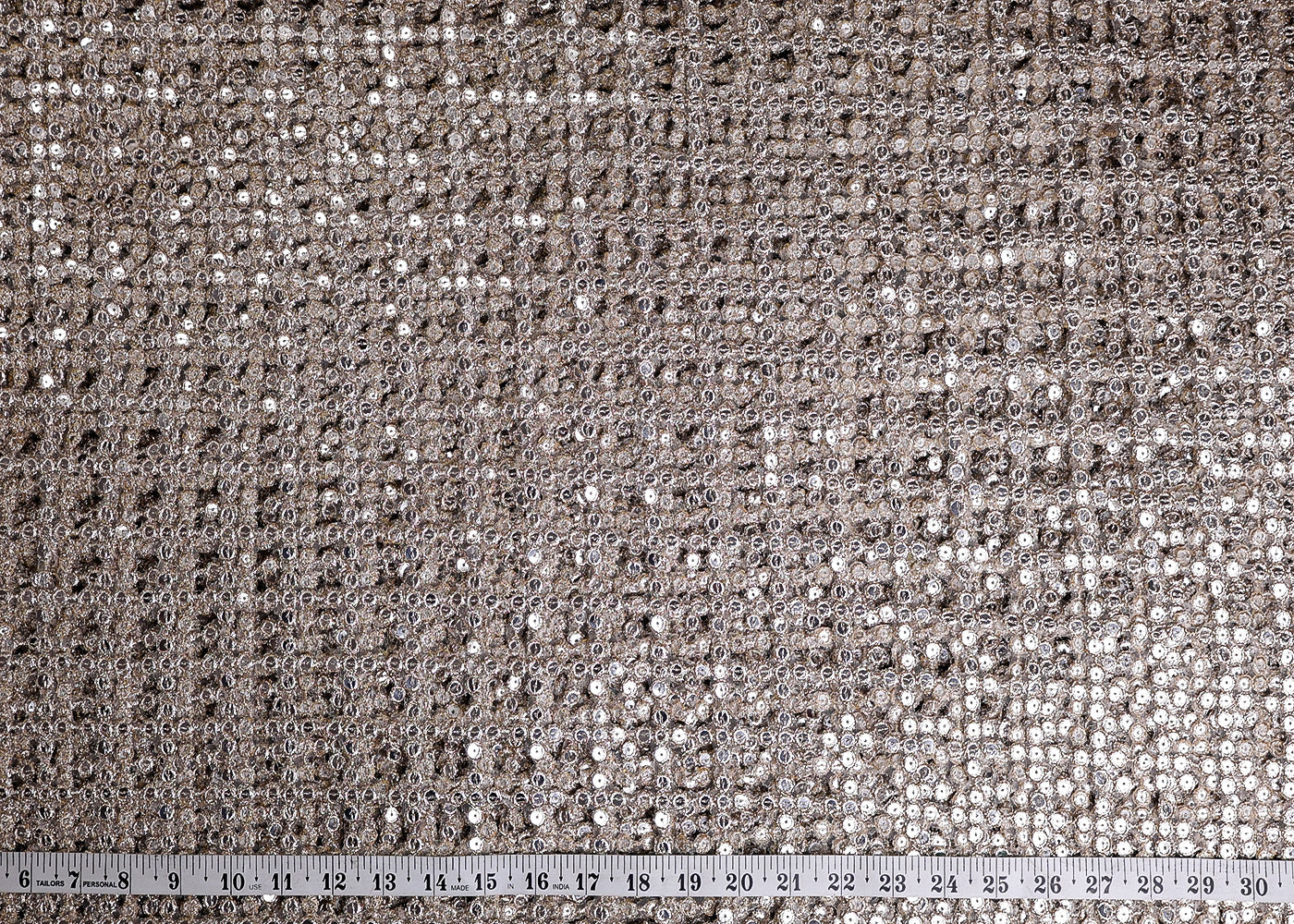 Gold Imported Net Fabric With All Over Sequins And Zari Cutwork 16405