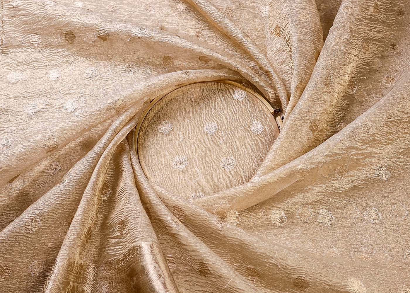 Golden Tissue Fabric With All Over Buti Of Sequins, Katdana And Bead Work 16413