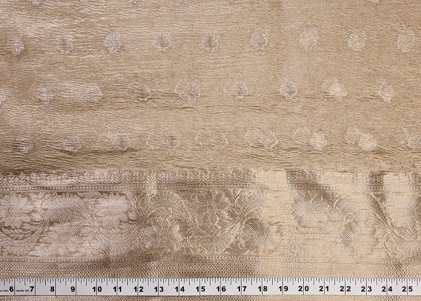 Golden Tissue Fabric With All Over Buti Of Sequins, Katdana And Bead Work 16413