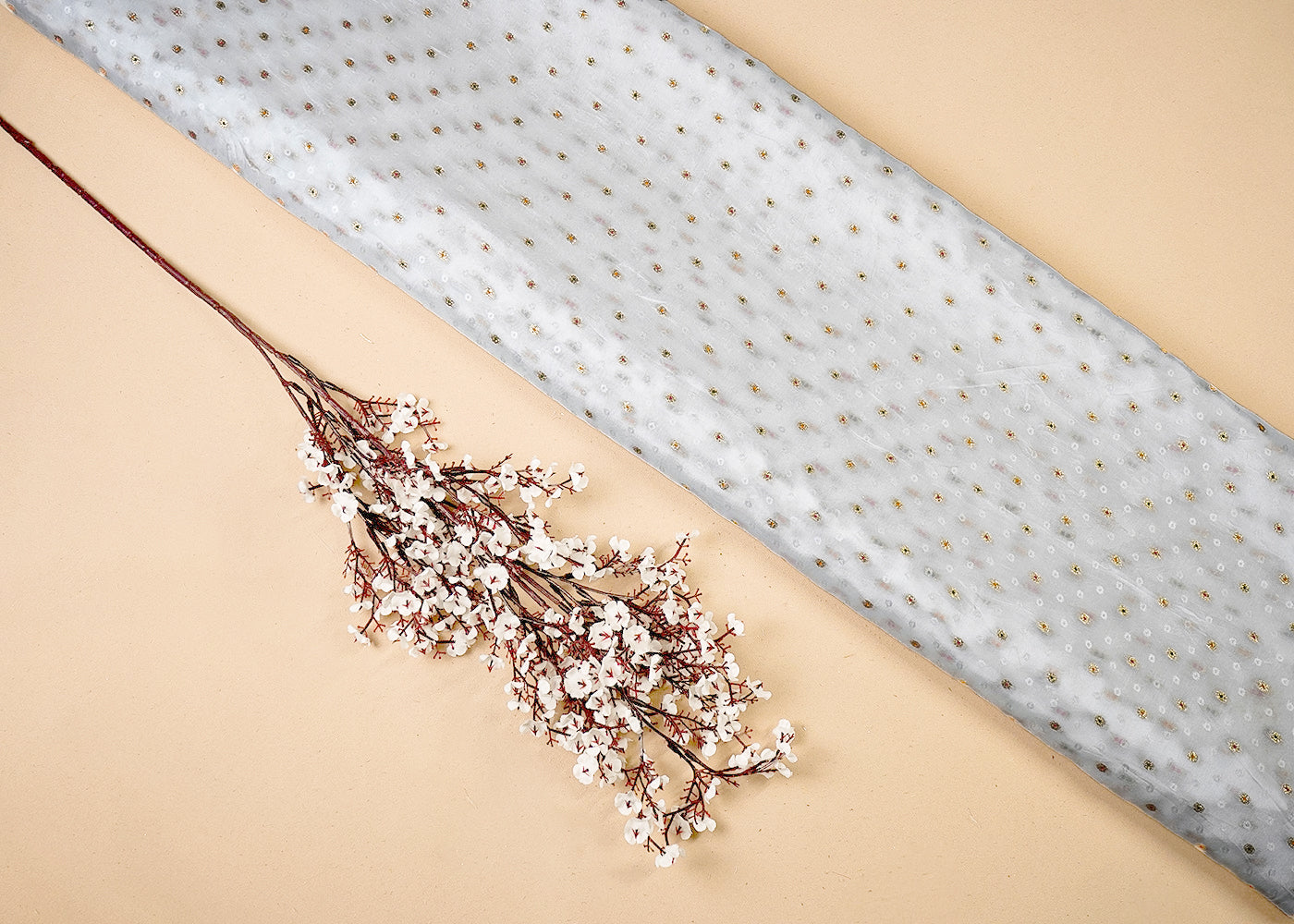 White Upada Silk Fabric With All Over Thread And Zari Work 16422