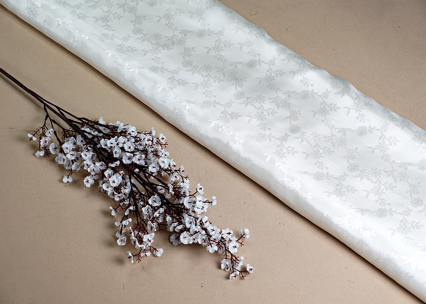 White Upada Silk Fabric With All Over Self Work 16423