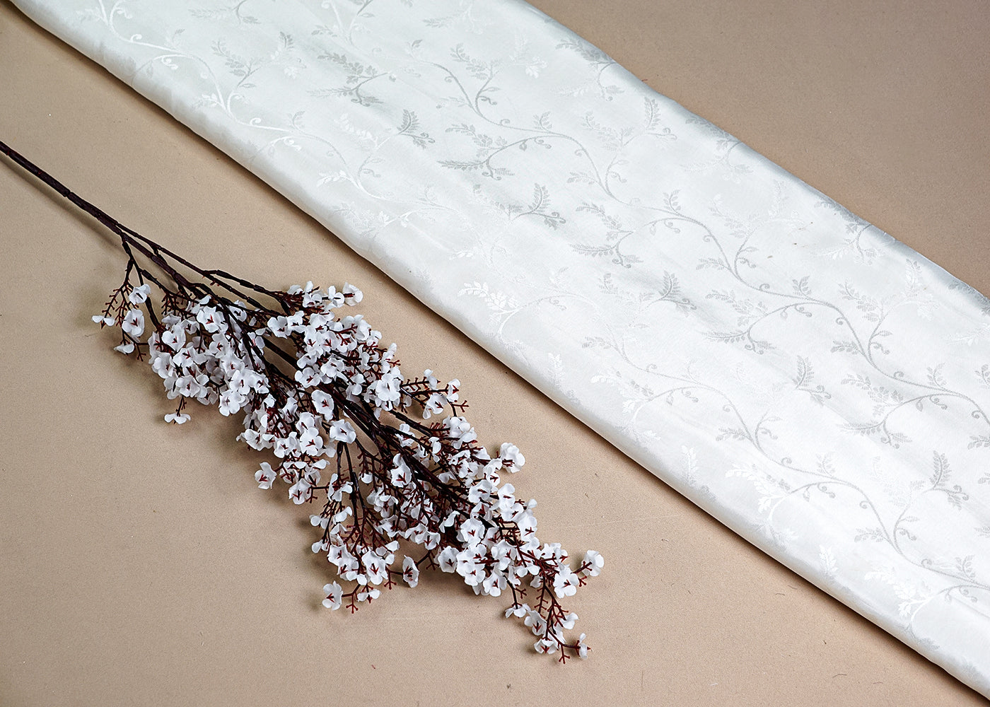 White Upada Silk Fabric With All Over Self Work 16424