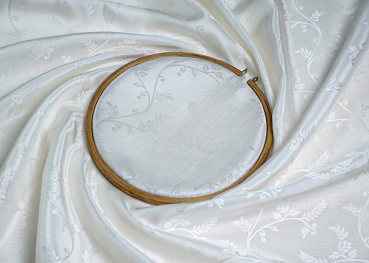 White Upada Silk Fabric With All Over Self Work 16424