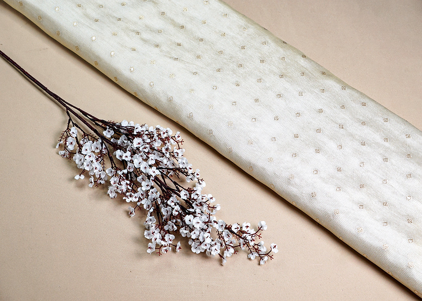 Golden Tissue Fabric With All Over Golden Zari Handloom 16425