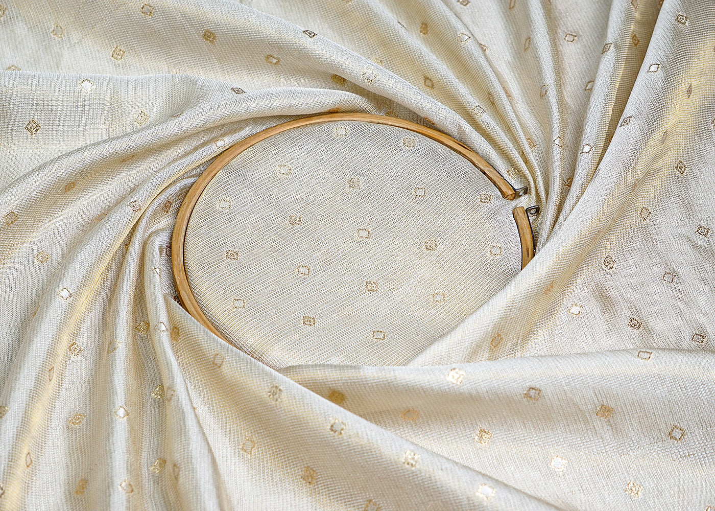 Golden Tissue Fabric With All Over Golden Zari Handloom 16425