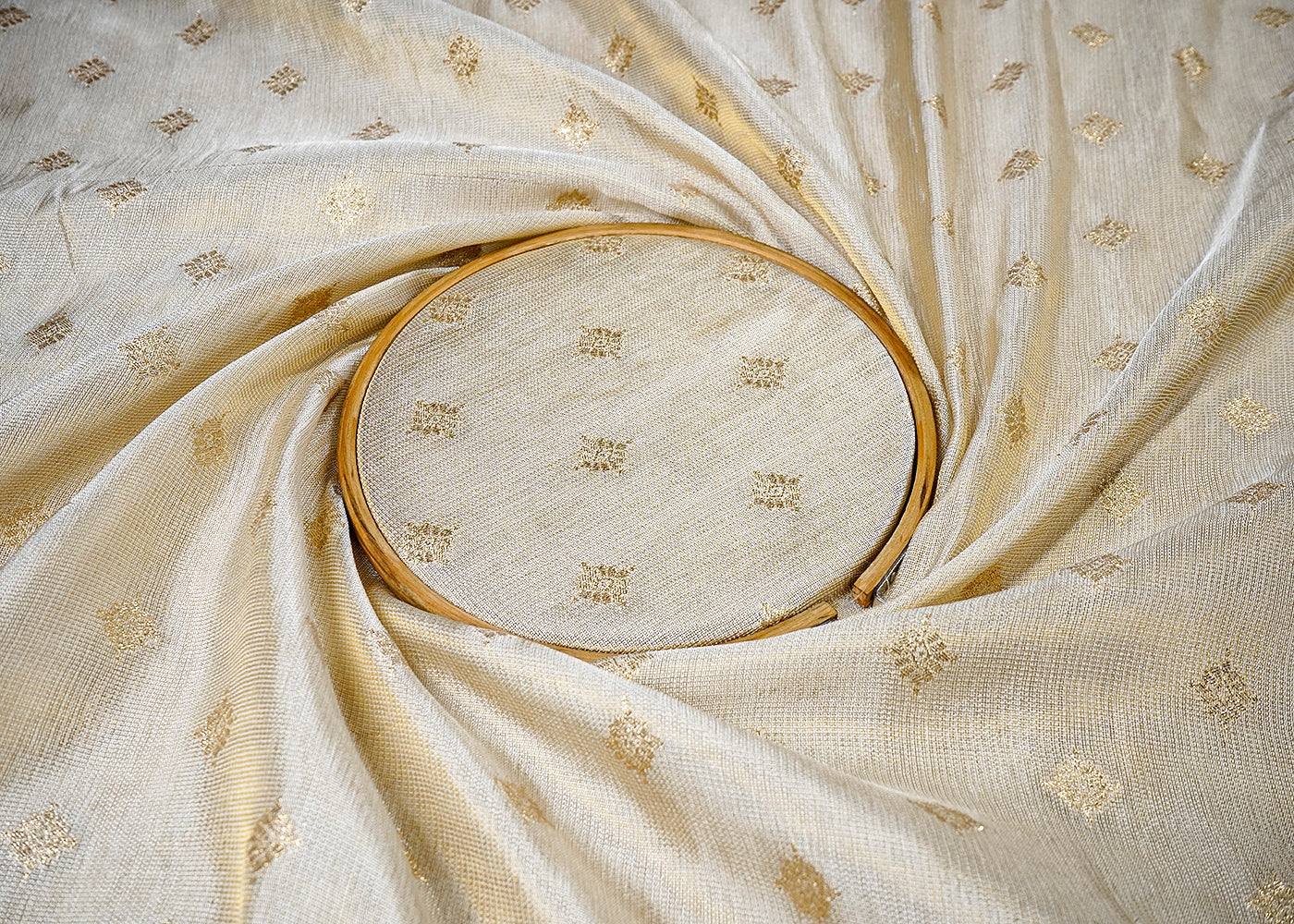 Golden Tissue Fabric With All Over Golden Zari Handloom 16426