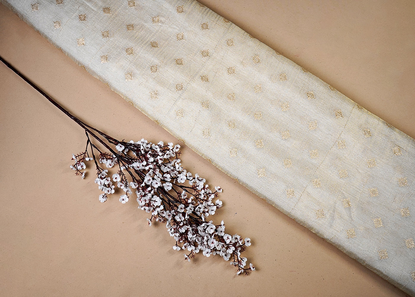 Golden Tissue Fabric With All Over Golden Zari Handloom 16427