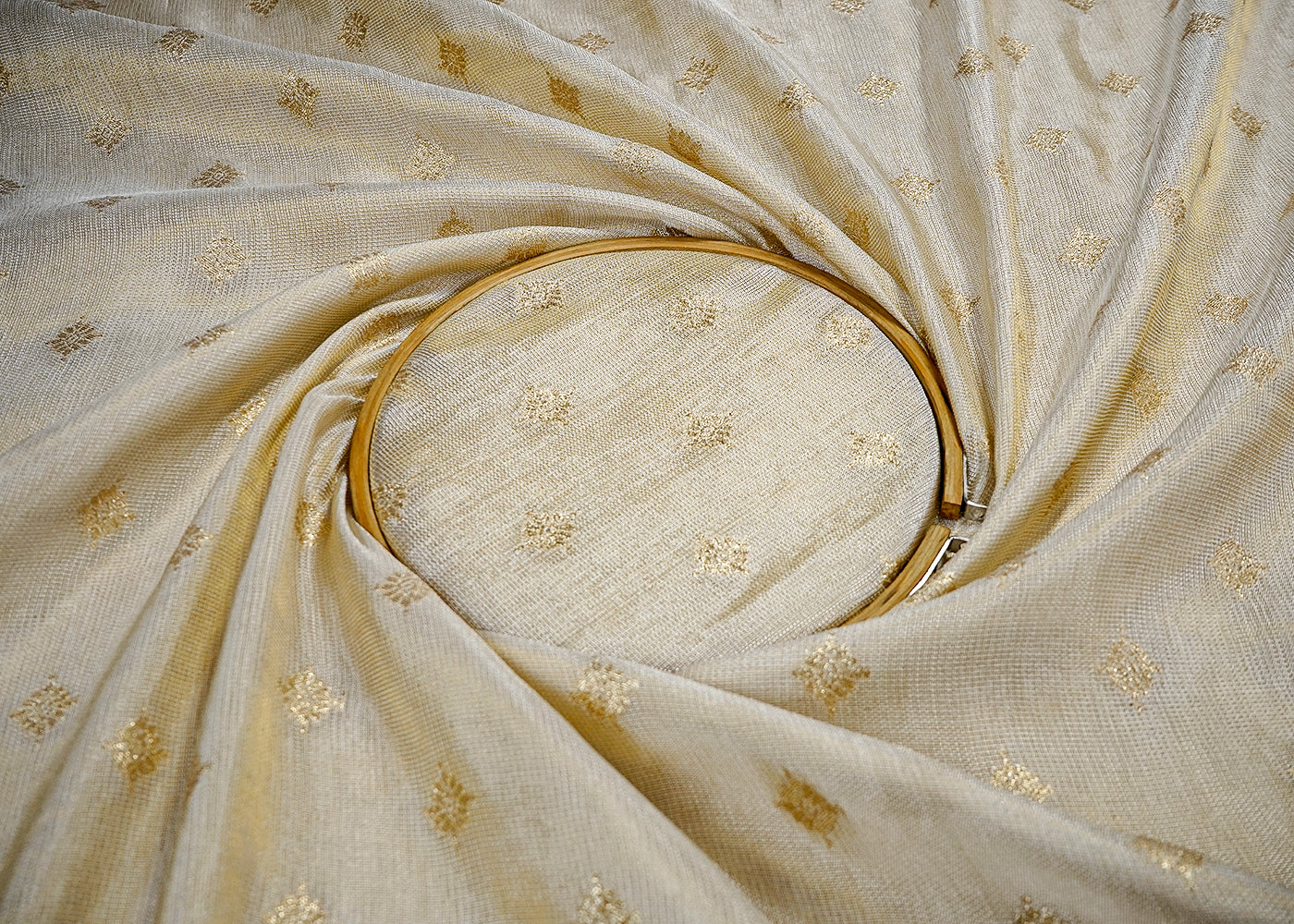 Golden Tissue Fabric With All Over Golden Zari Handloom 16427