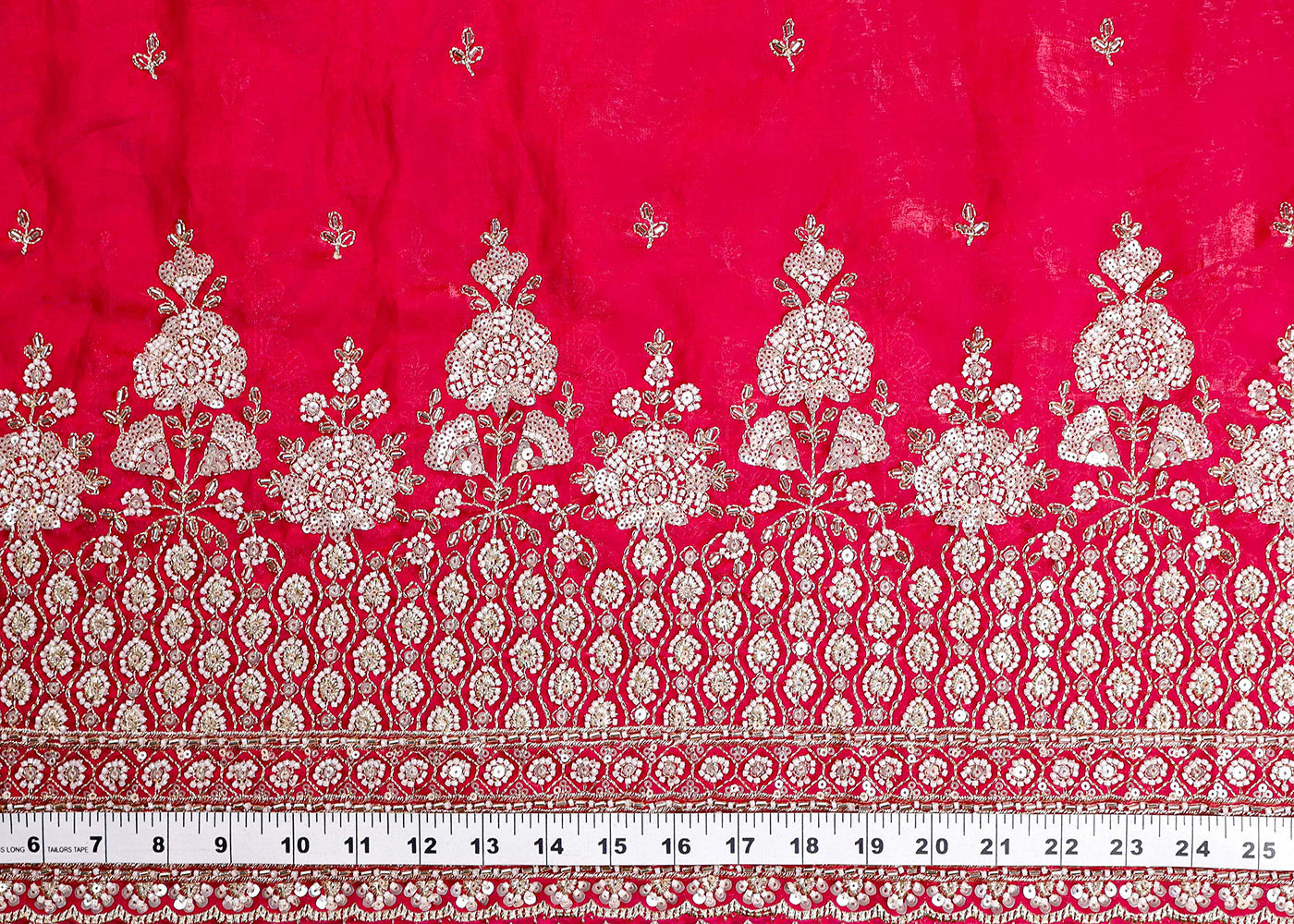Rani Diamond Silk Fabric With All Over Zari Sequins, Katdana And Bead Work With One Side Scalloped Border 16436