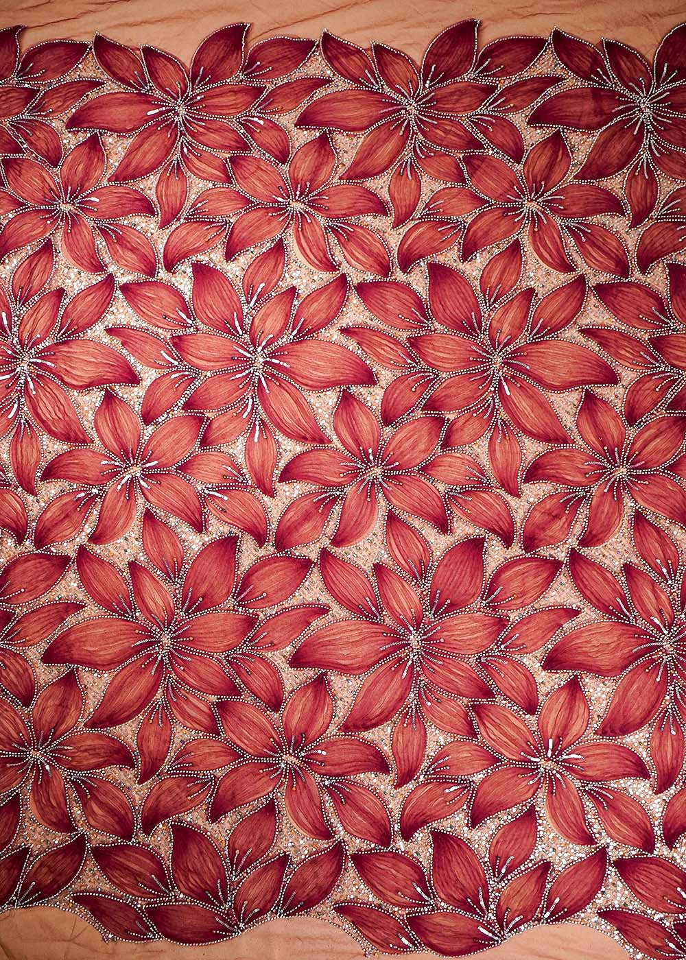 Maroon Imported Net Fabric With All Over Bead And Sequins Work 16437