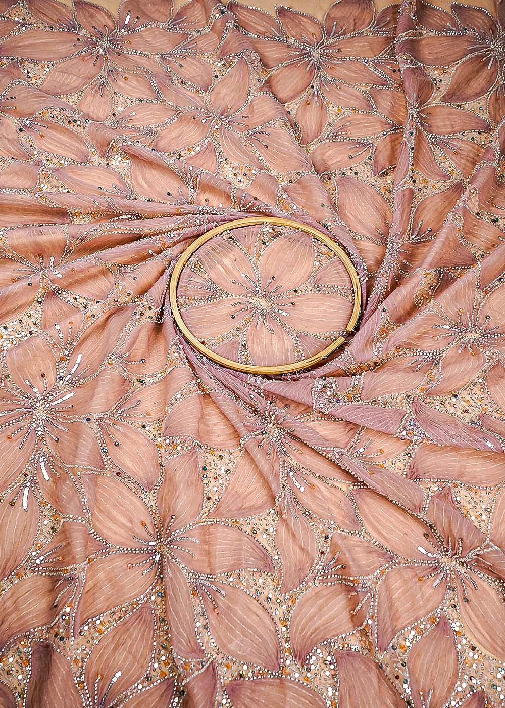 Blush Pink Imported Net Fabric With All Over Bead And Sequins Work 16439