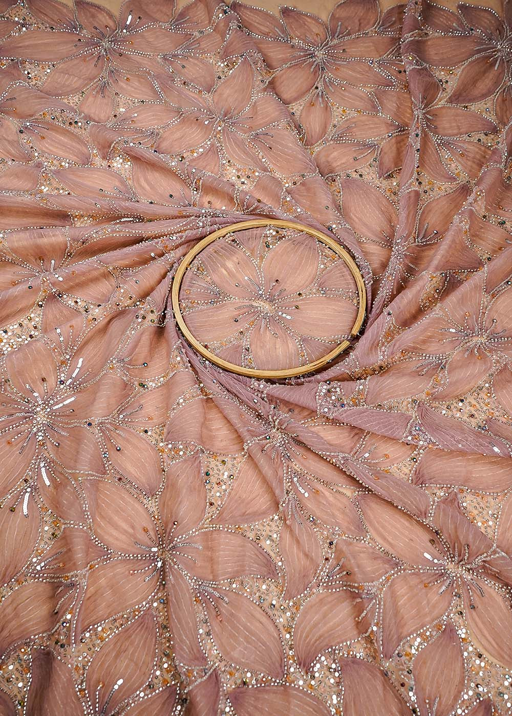 Blush Pink Imported Net Fabric With All Over Bead And Sequins Work 16439