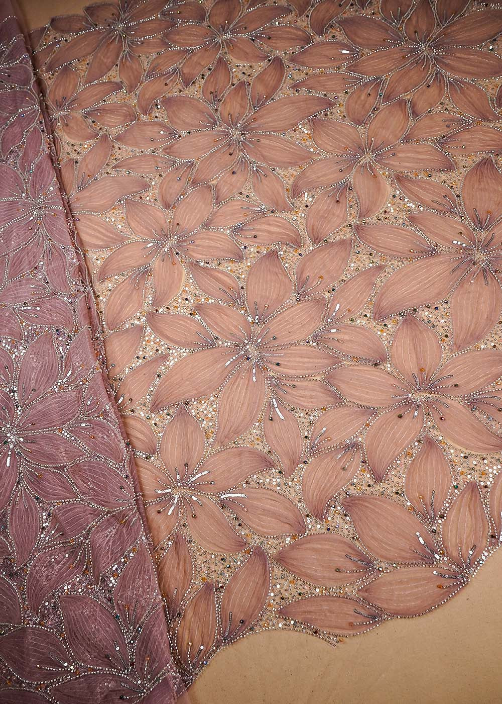 Blush Pink Imported Net Fabric With All Over Bead And Sequins Work 16439