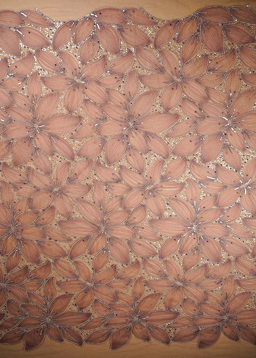 Blush Pink Imported Net Fabric With All Over Bead And Sequins Work 16439