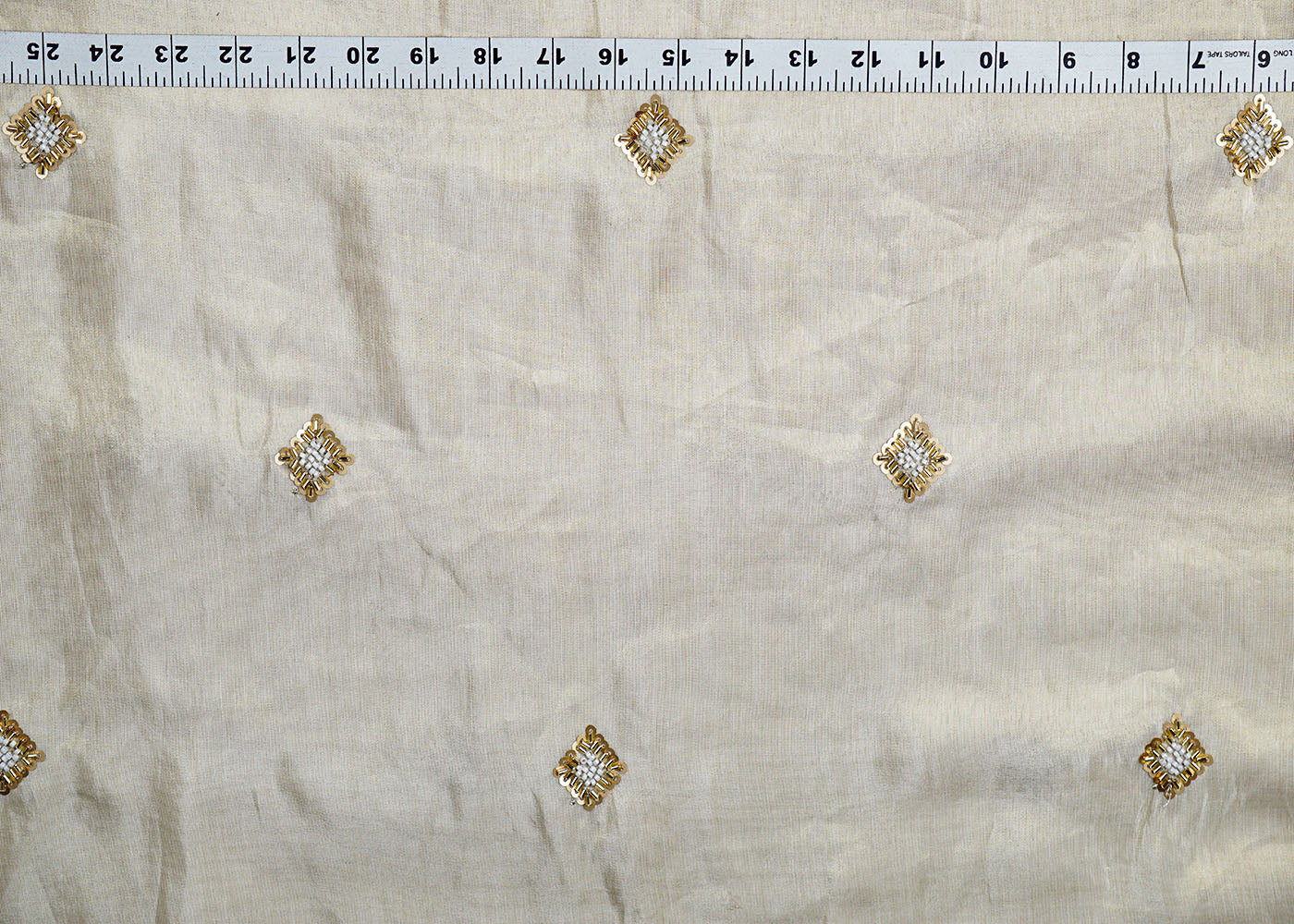 Golden Tissue Fabric With All Over Buti Of Sequins, Katdana And Bead Work 16454