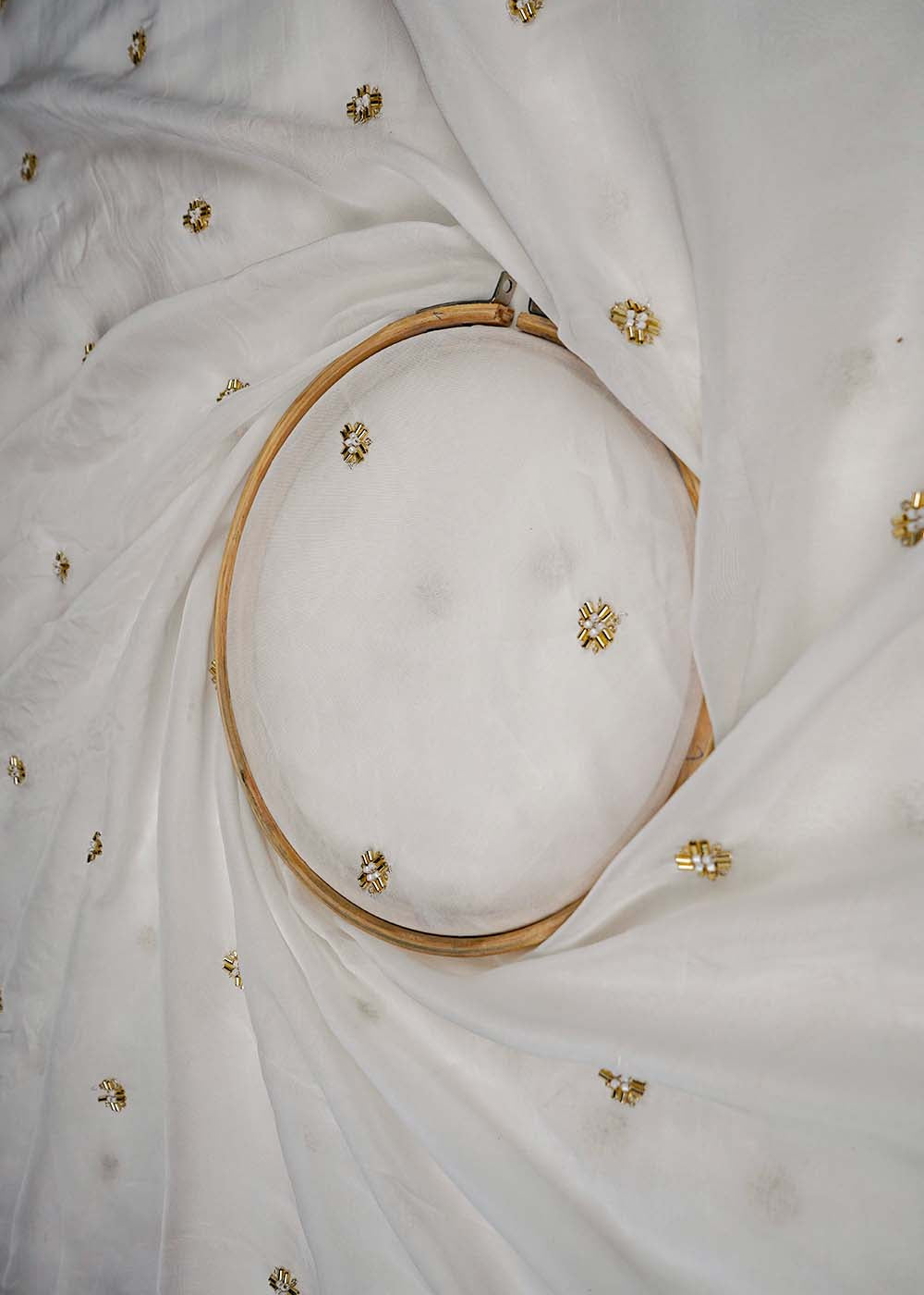 The-Noor---White-Dyeable-Organza-Fabric-With-Classic-Buti-Of-Sequins,-Katdana-And-Bead-|-16457-close-view