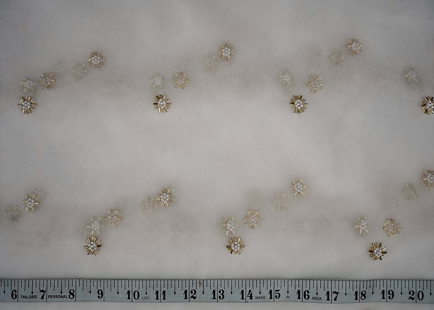 White Net Fabric With All Over Buti Of Sequins, Katdana And Bead Work 16460