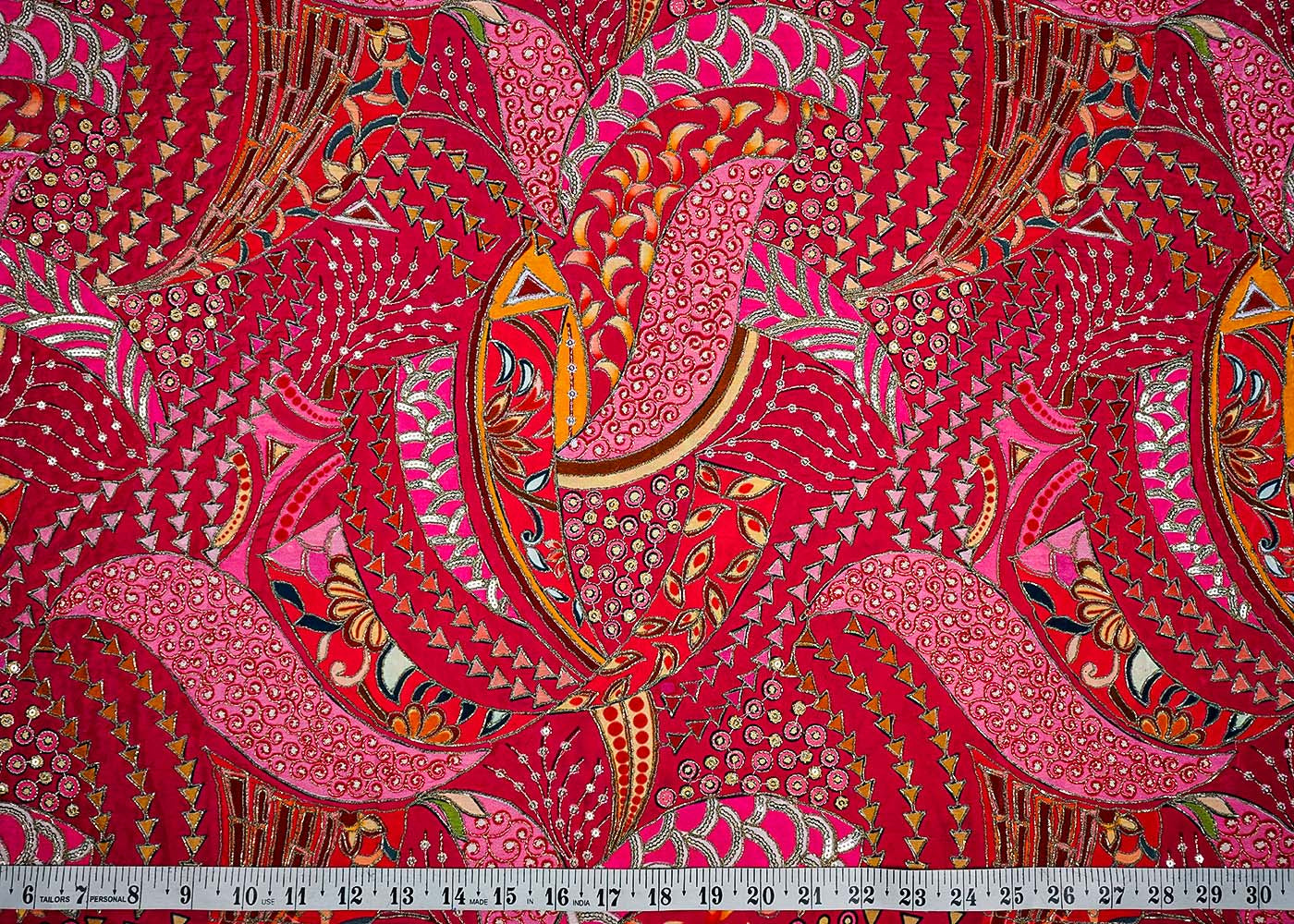 Pink Crepe Fabric With All Over Thread, Sequins And Zari Work 16464