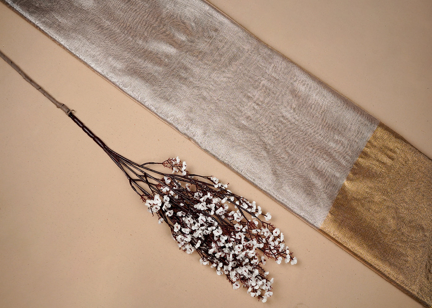 Rose Gold Tissue Fabric With All Over Traditional Self Work 16485