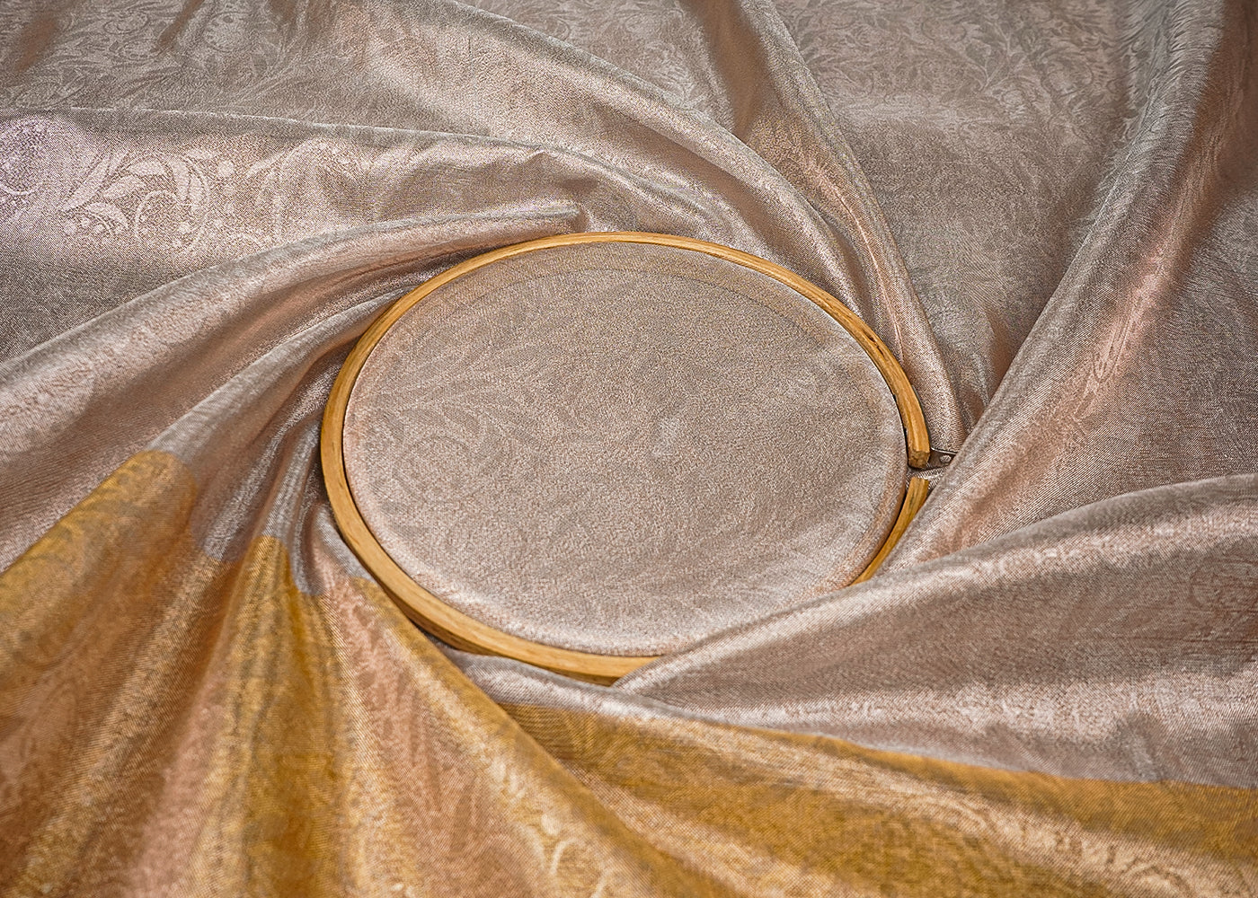 Rose Gold Tissue Fabric With All Over Traditional Self Work 16485