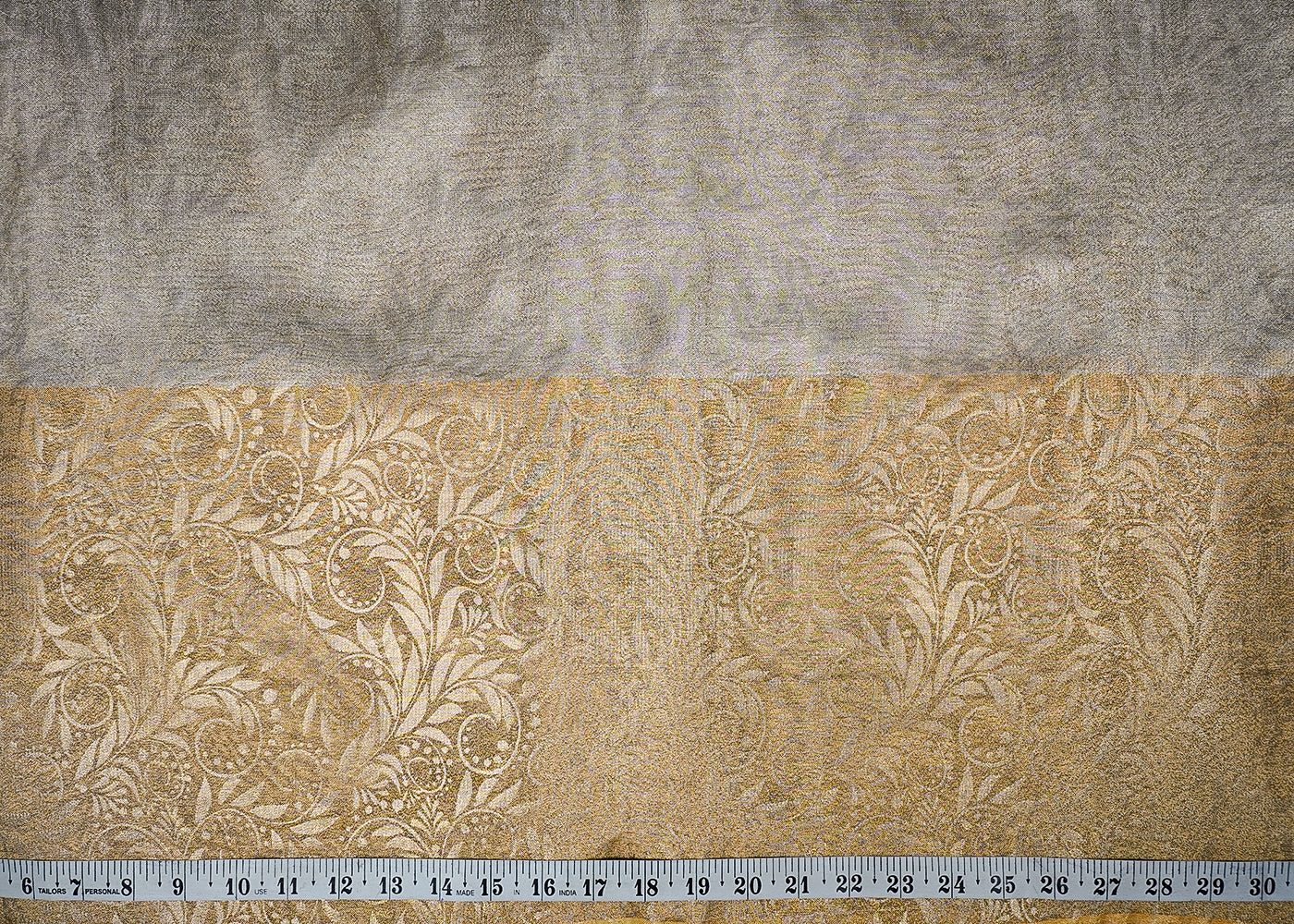 Golden Tissue Fabric With All Over Traditional Self Work 16487