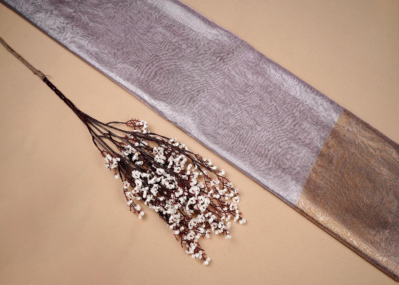 Purple Tissue Fabric With All Over Traditional Self Work 16488