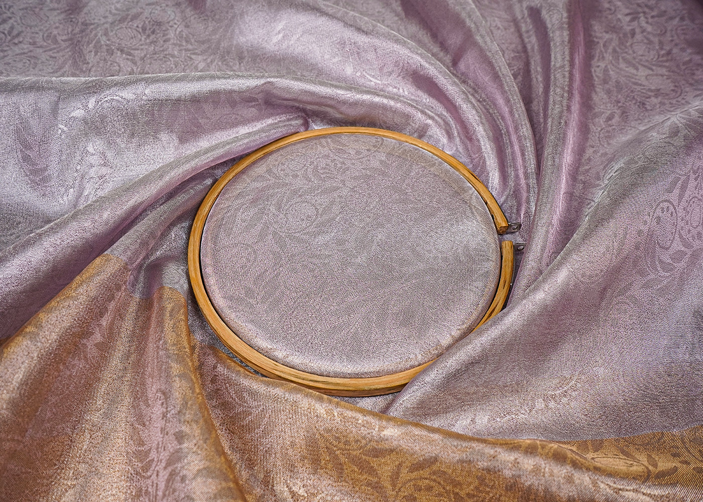 Purple Tissue Fabric With All Over Traditional Self Work 16488