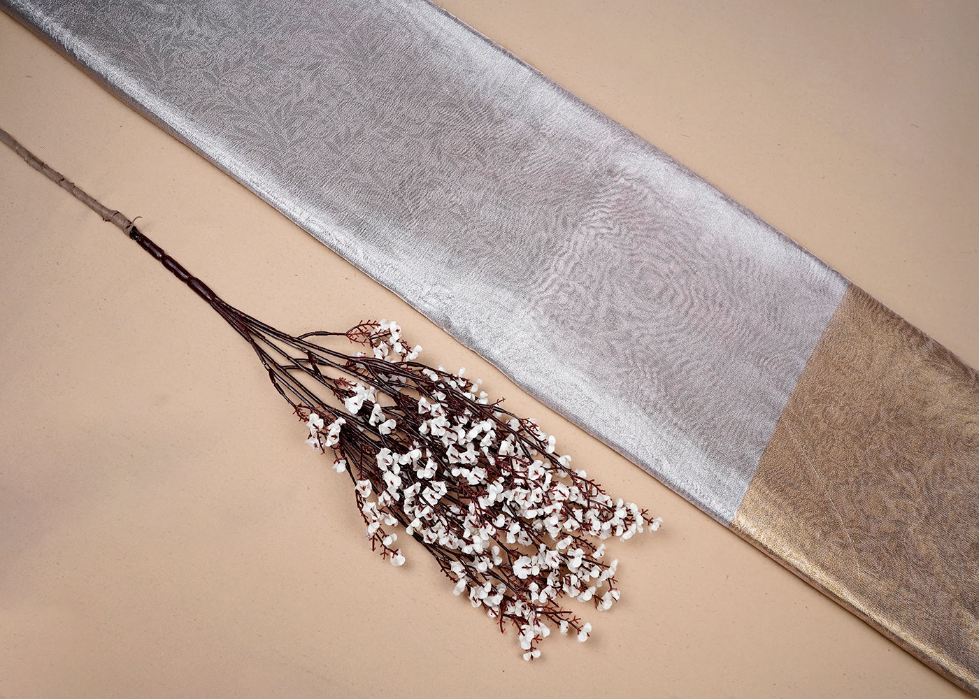 Lavender Tissue Fabric With All Over Traditional Self Work 16489