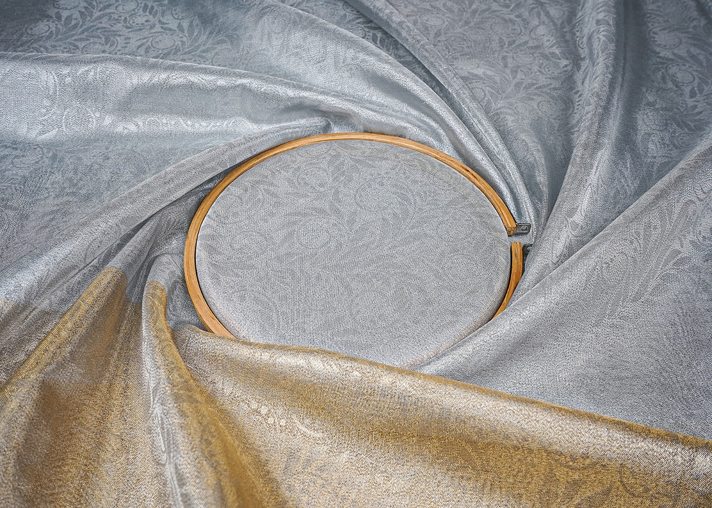 Grey Tissue Fabric With All Over Traditional Self Work 16491