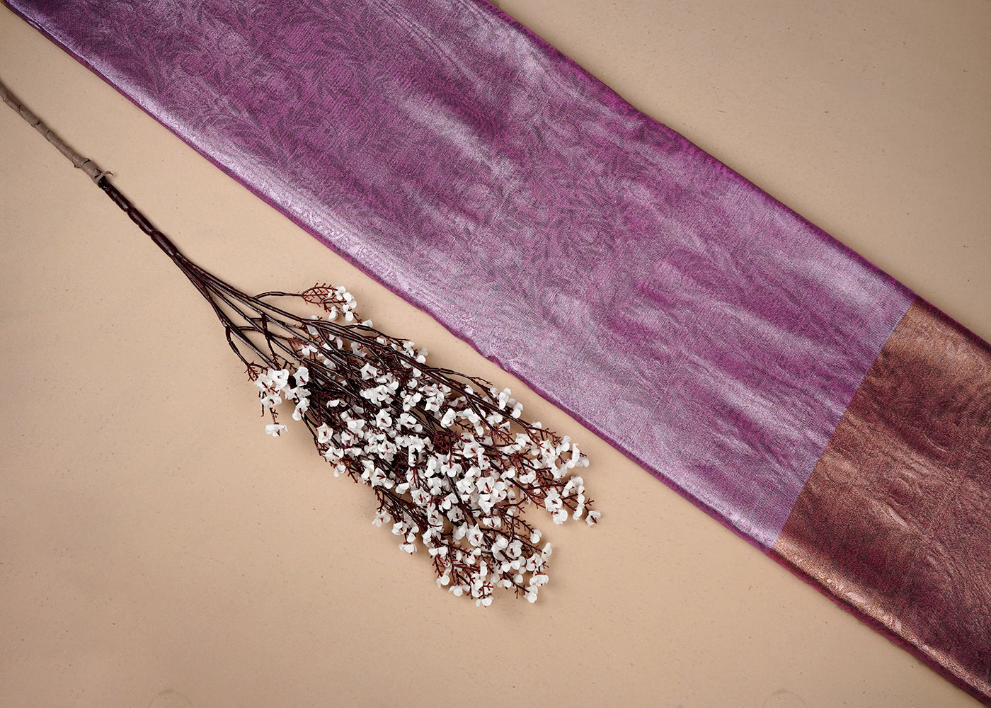Pink Tissue Fabric With All Over Traditional Self Work 16493