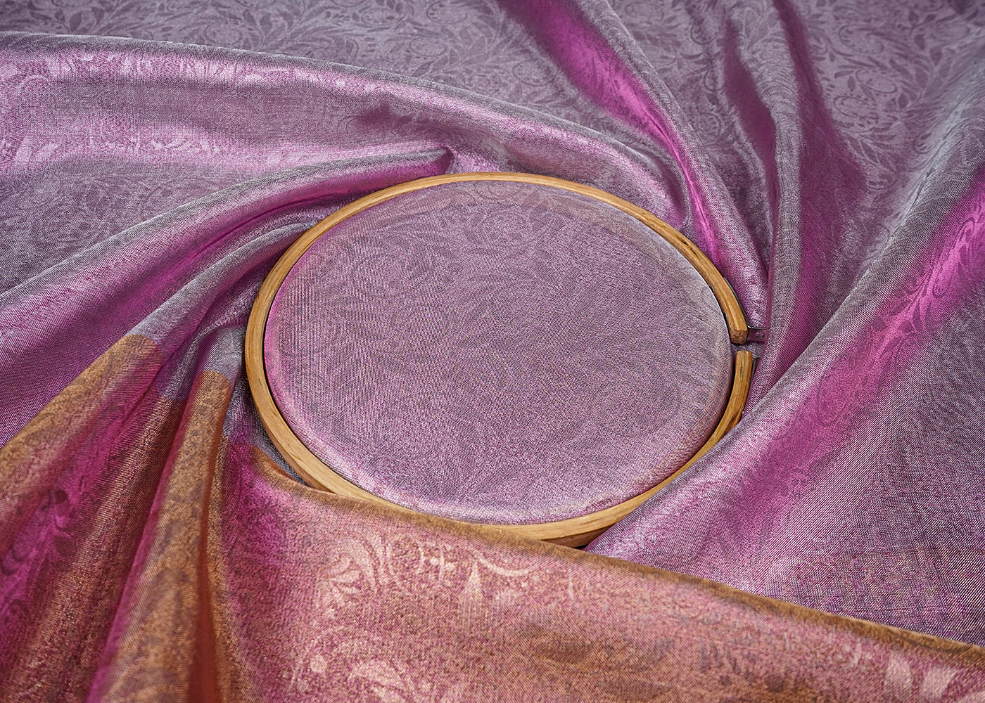 Pink Tissue Fabric With All Over Traditional Self Work 16493