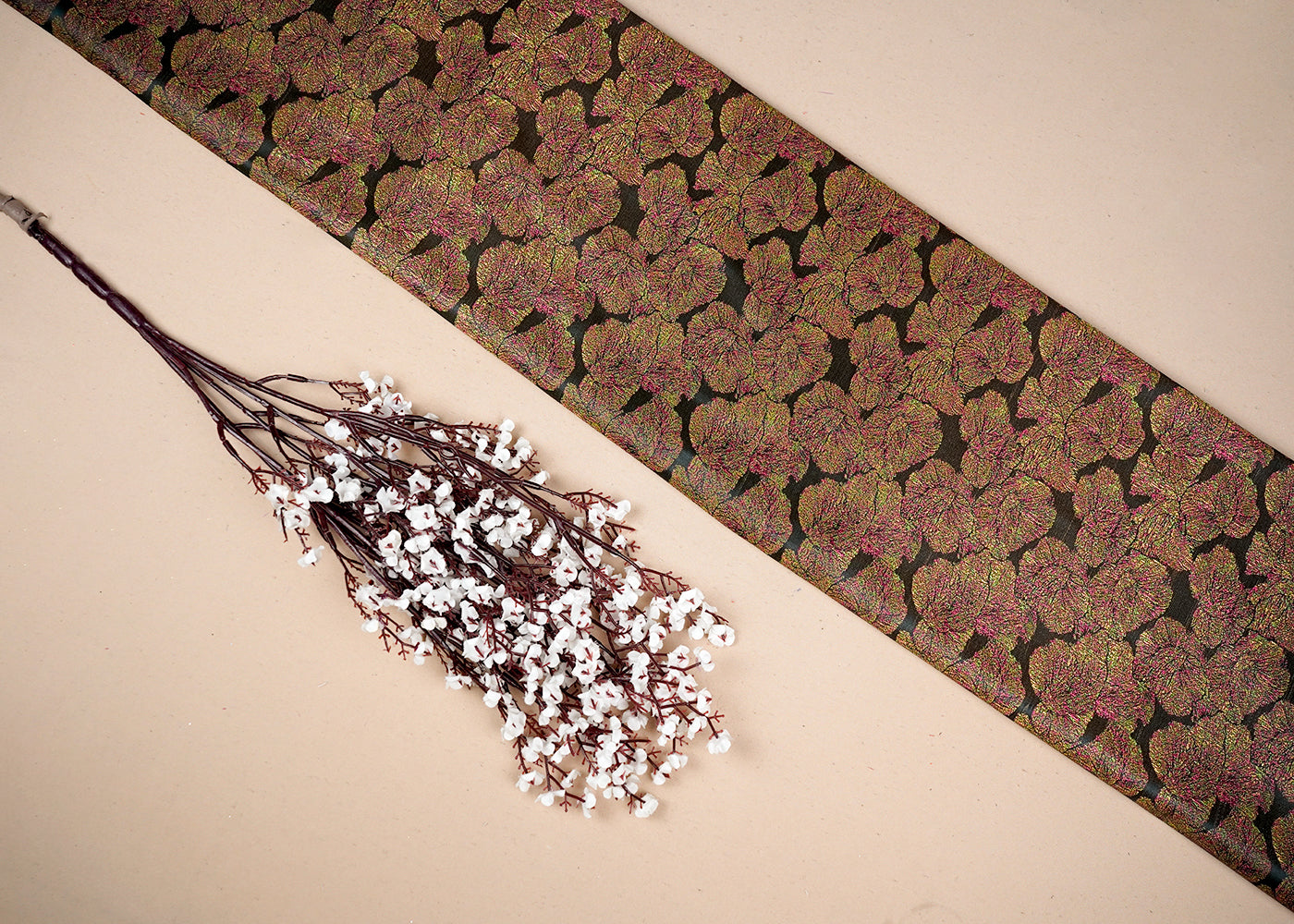Black Banarasi Brocade Fabric With All Over Golden Zari Handloom 16502