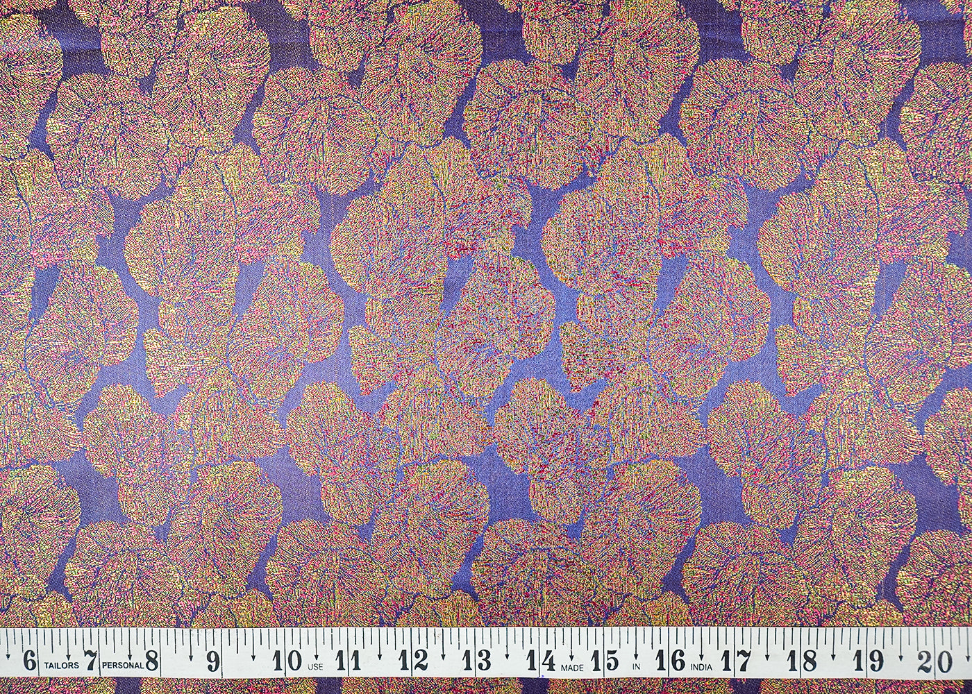 Navy Blue Banarasi Brocade Fabric With All Over Golden Zari Handloom 16503