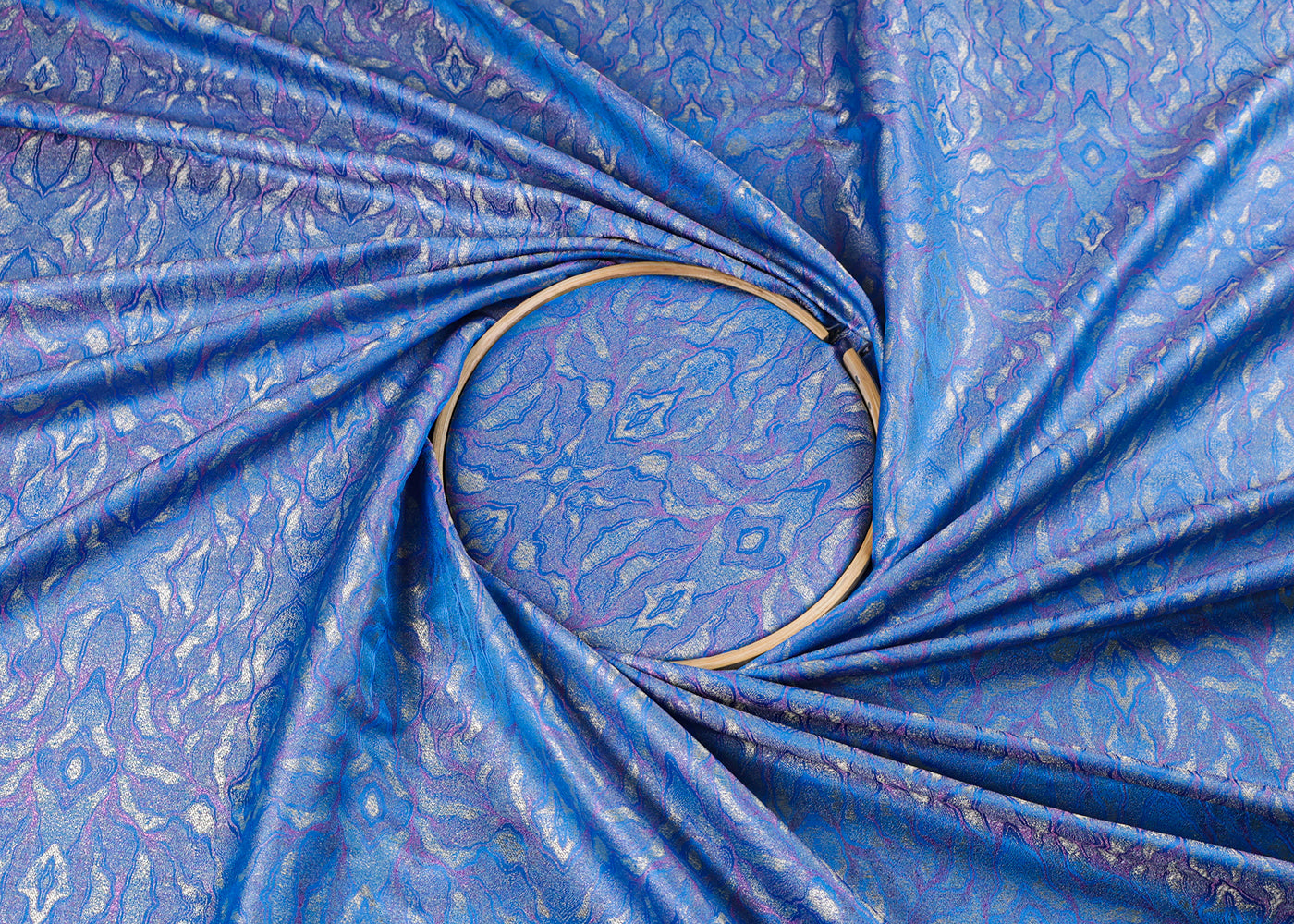 Blue Banarasi Brocade Fabric With All Over Golden Zari Handloom 16505