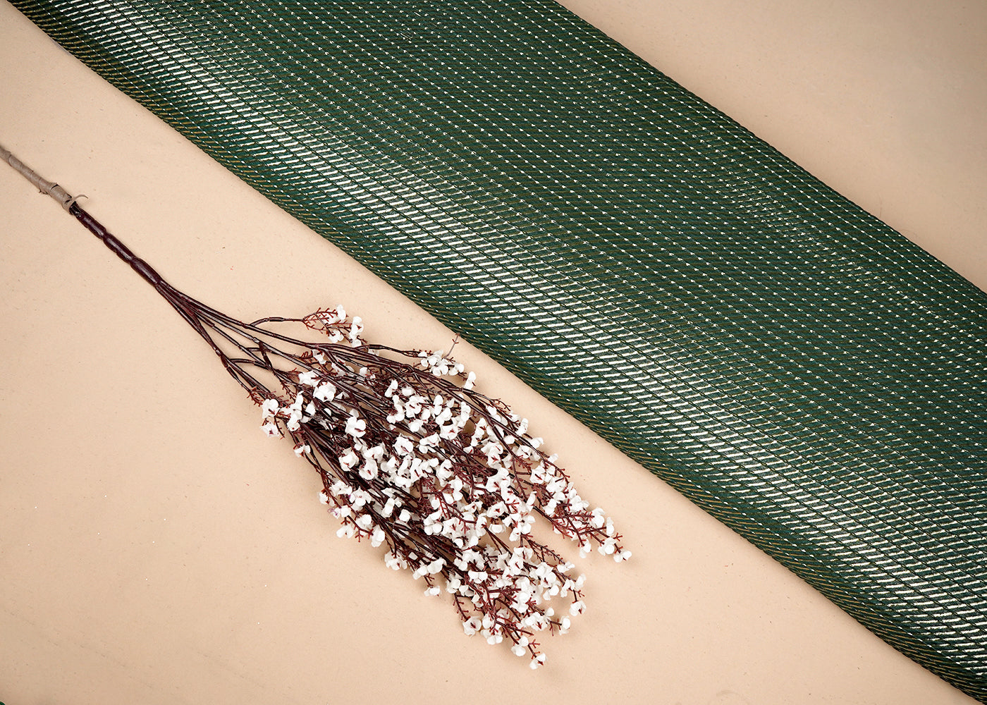 Dark Green Banarasi Silk Fabric With All Over Golden Zari Handloom 16506
