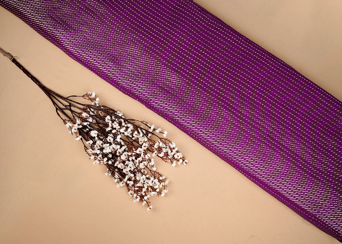 Purple Banarasi Silk Fabric With All Over Golden Zari Handloom 16507