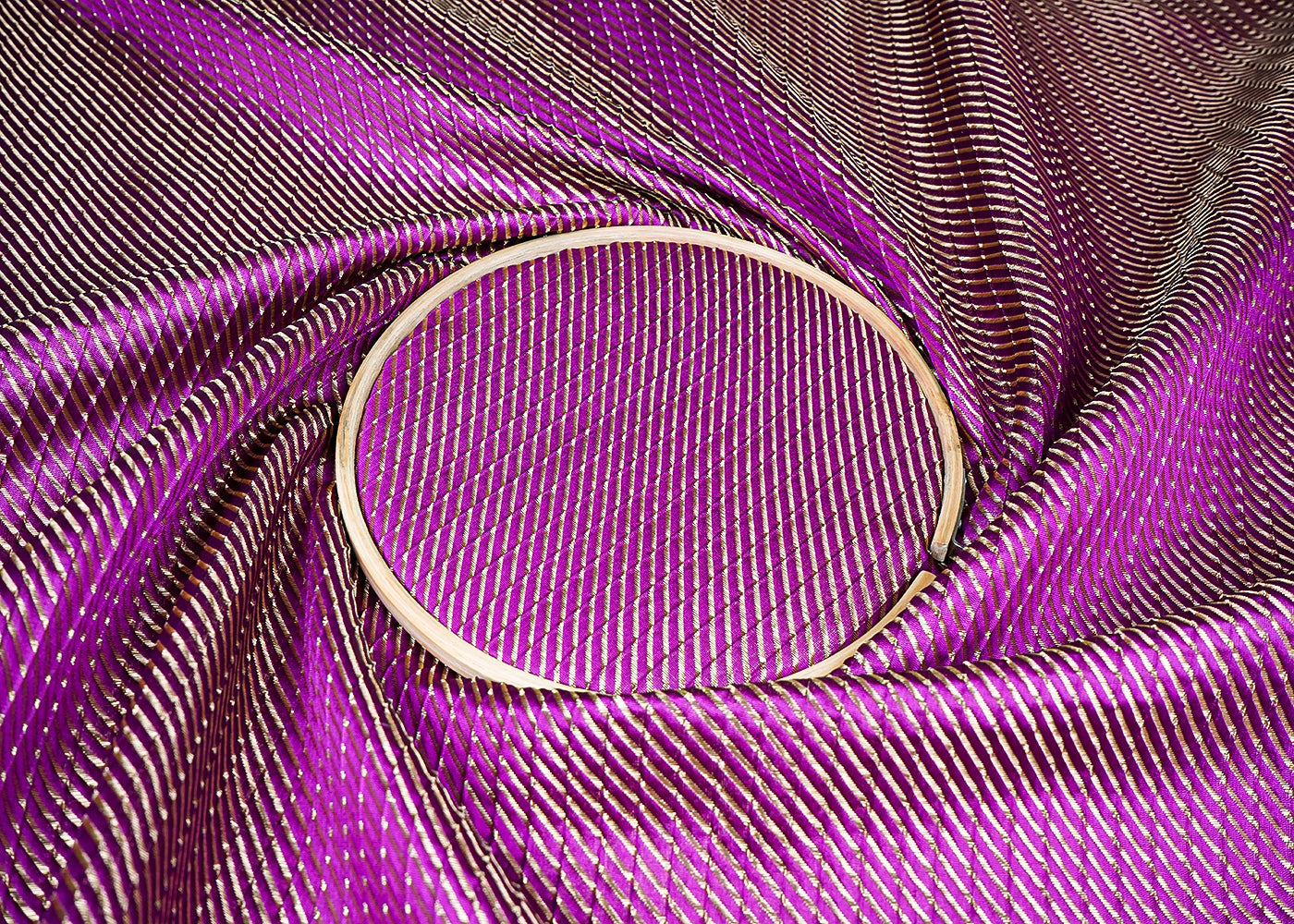 Purple Banarasi Silk Fabric With All Over Golden Zari Handloom 16507
