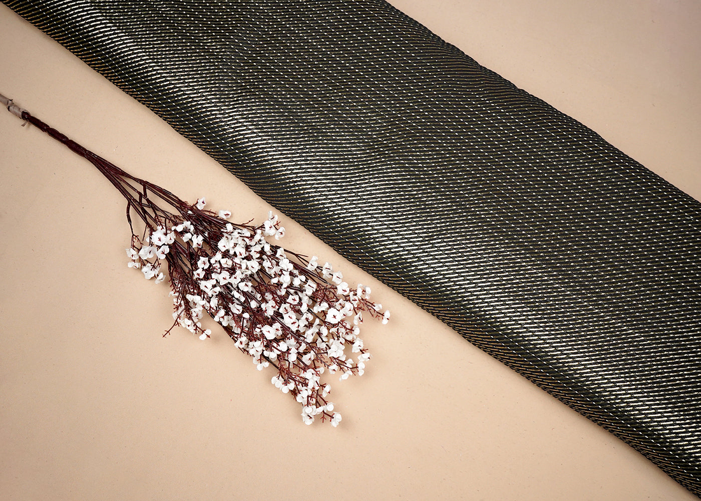 Black Banarasi Silk Fabric With All Over Golden Zari Handloom 16508