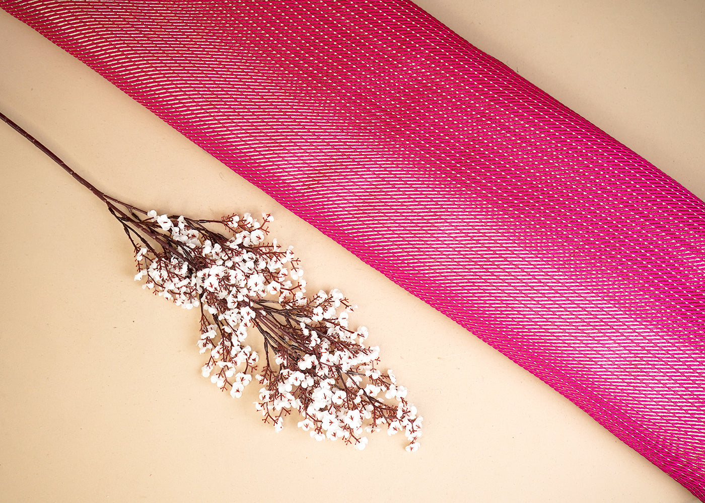 Pink Banarasi Silk Fabric With All Over Golden Zari Handloom 16510