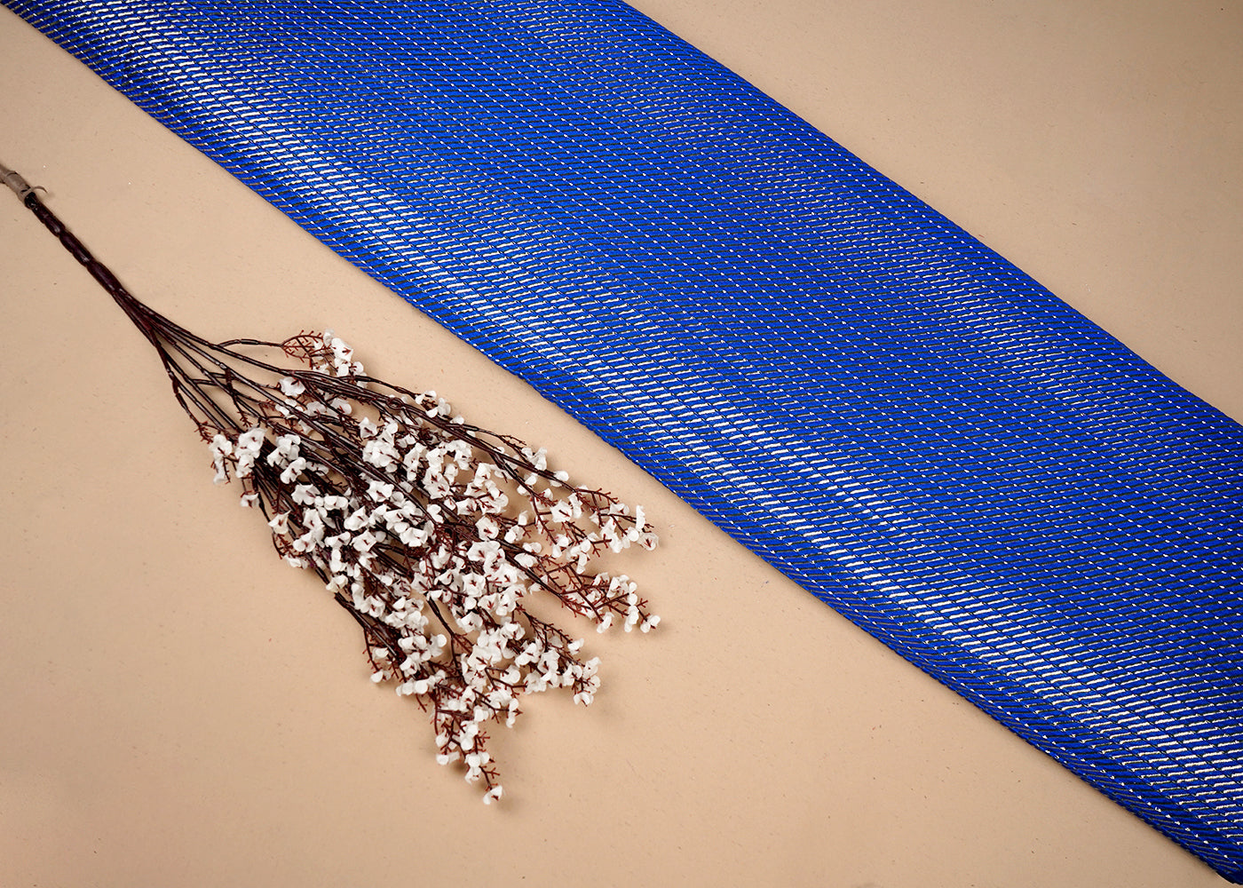 Royal Blue Banarasi Silk Fabric With All Over Golden Zari Handloom 16511