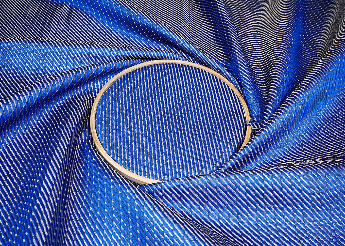 Royal Blue Banarasi Silk Fabric With All Over Golden Zari Handloom 16511