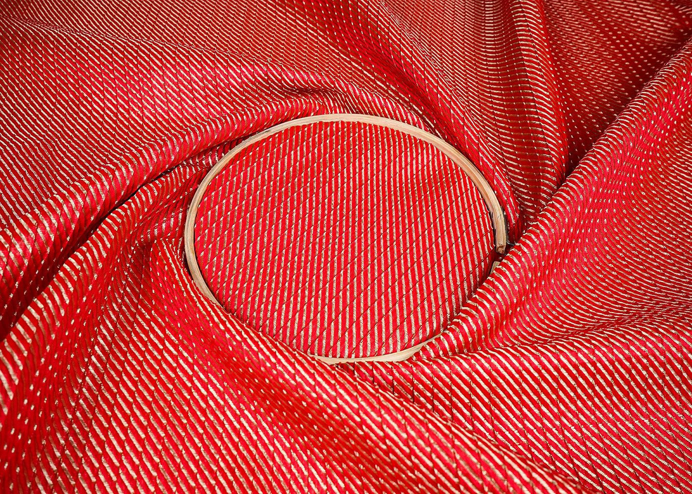 Red Banarasi Silk Fabric With All Over Golden Zari Handloom 16512