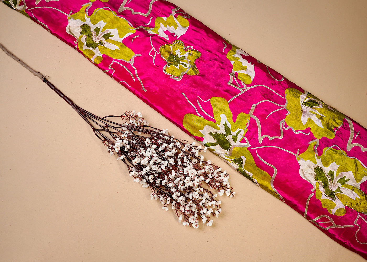 Pink Crepe Fabric With All Over Floral Print And Katdana Work 16522
