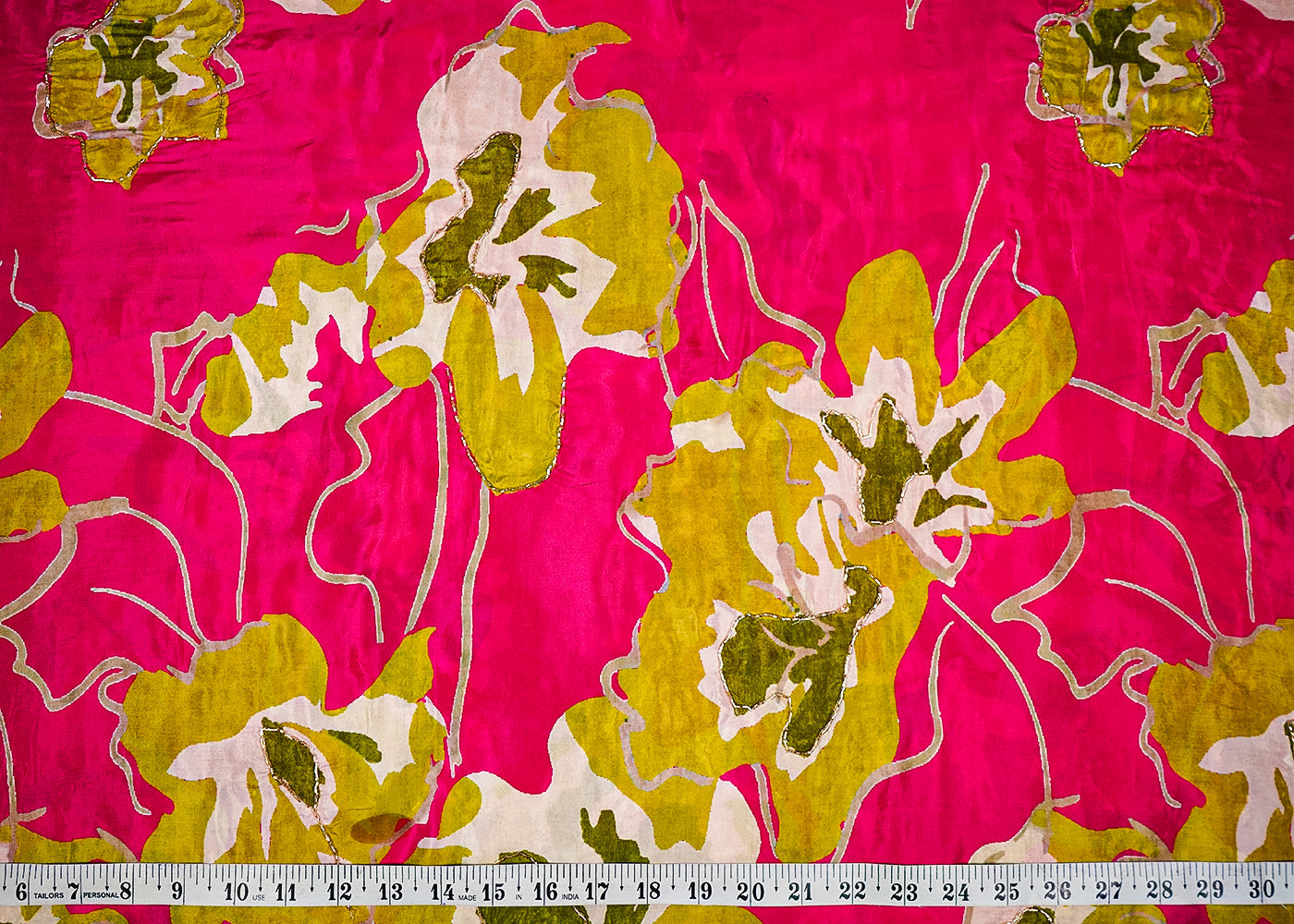 Pink Crepe Fabric With All Over Floral Print And Katdana Work 16522