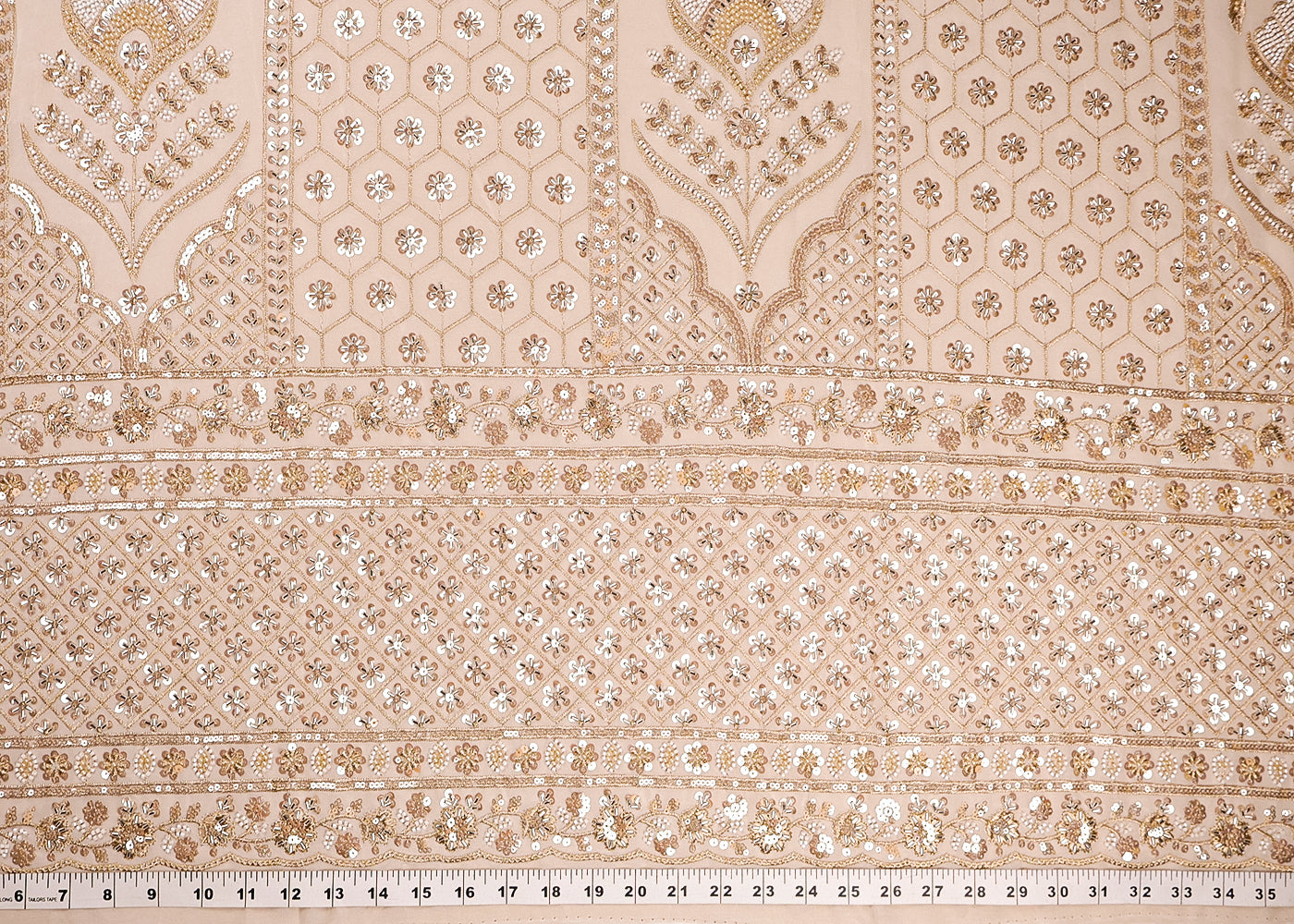 White Georgette Fabric With All Over Thread, Zari, Sequins, Bead And Katdana Work With One Side Border 16552
