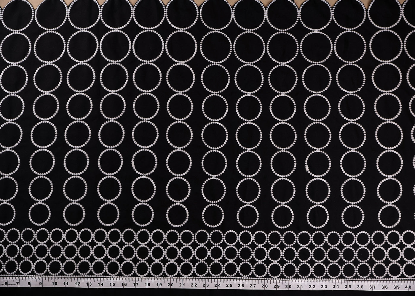 Black Banana Crepe Fabric With All Over Thread And Cutwork With One Side Border 16553