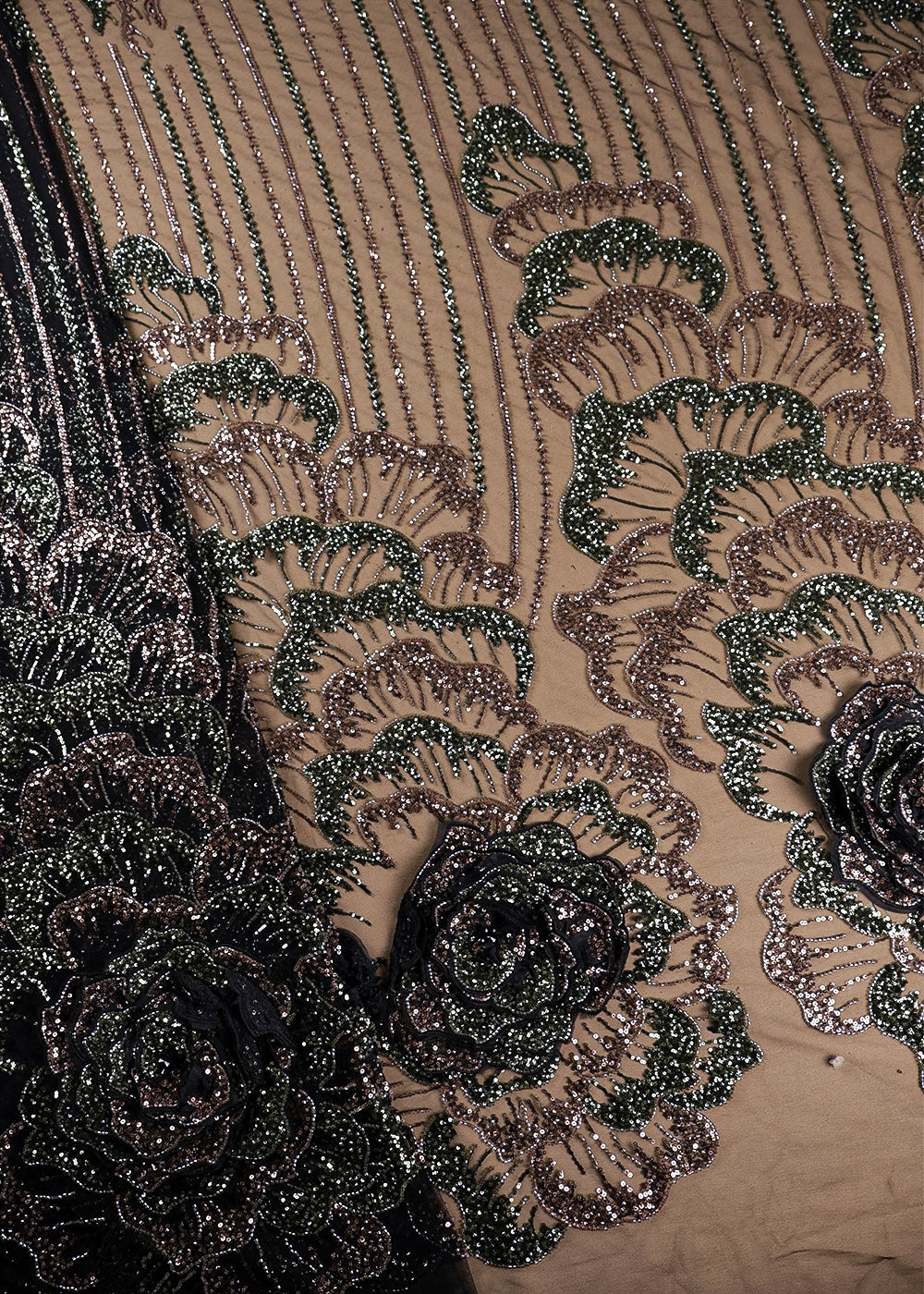 Black Imported Net Fabric With All Over Bead And Sequins And One Side Applique Work Border 16557