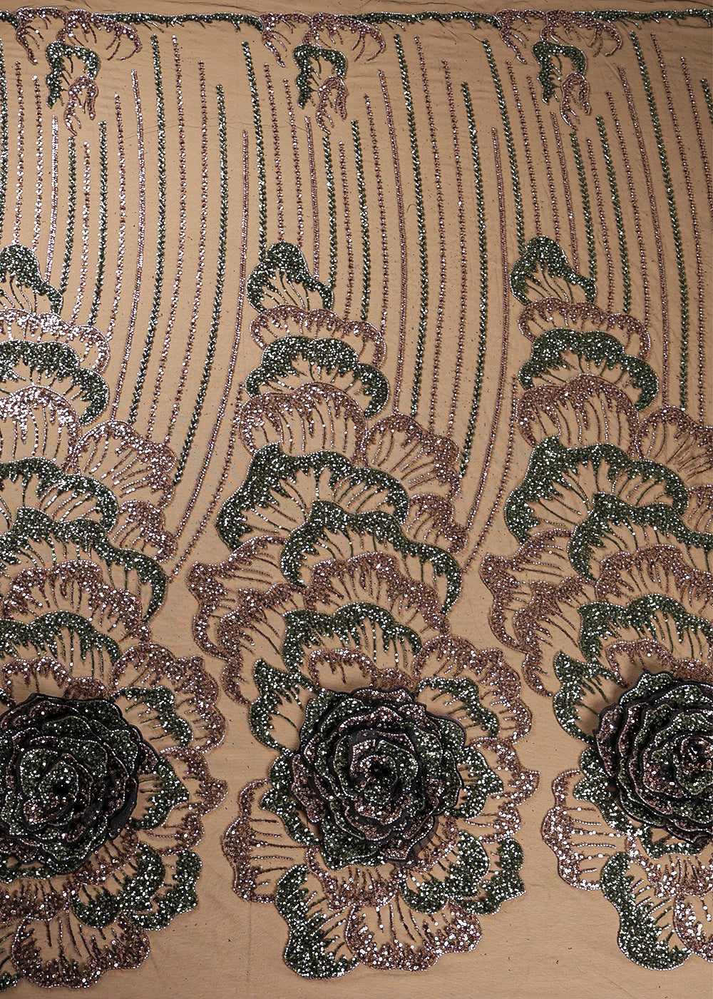 Black Imported Net Fabric With All Over Bead And Sequins And One Side Applique Work Border 16557