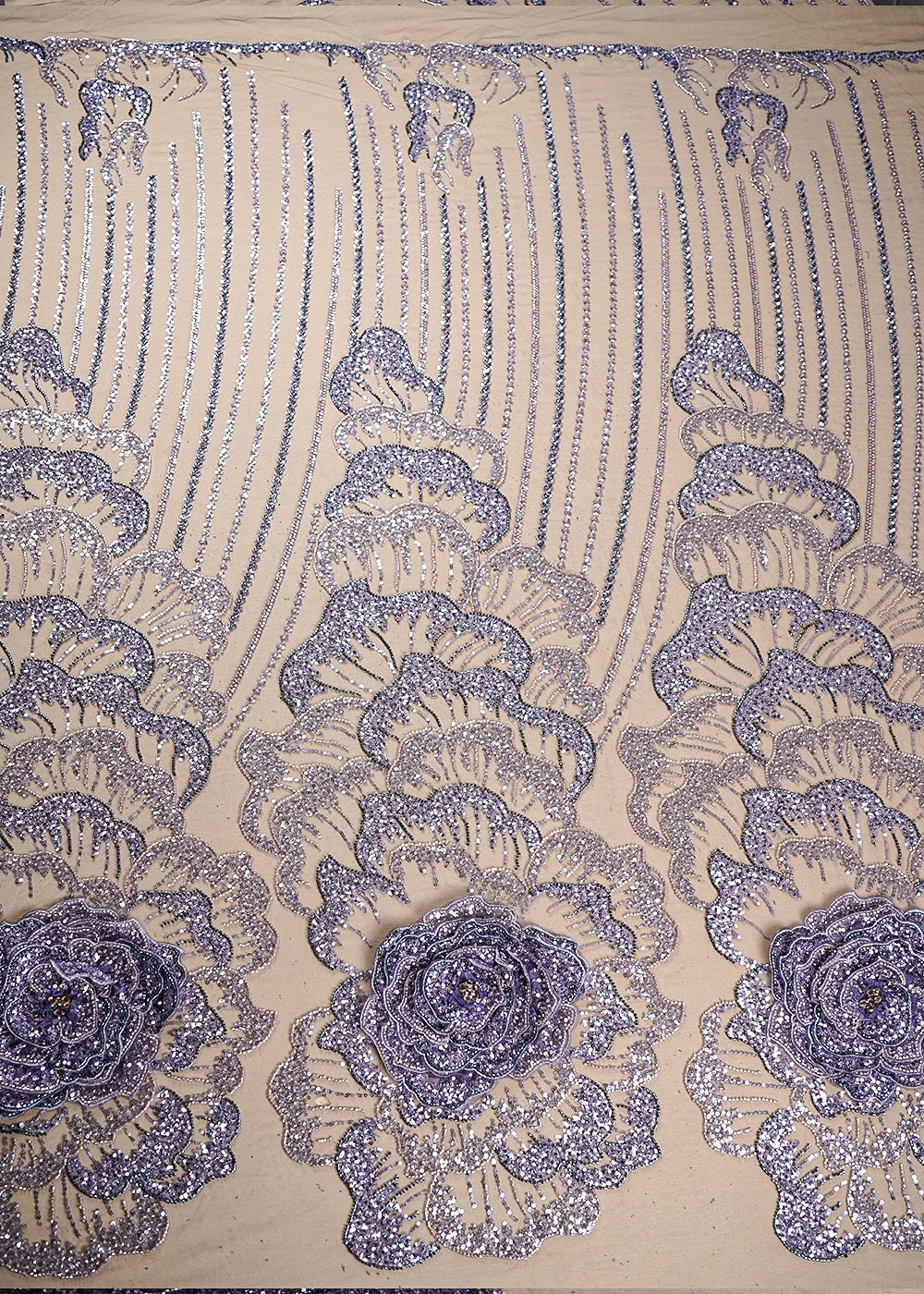 Deep Purple Imported Net Fabric With All Over Bead And Sequins And One Side Applique Work Border 16559