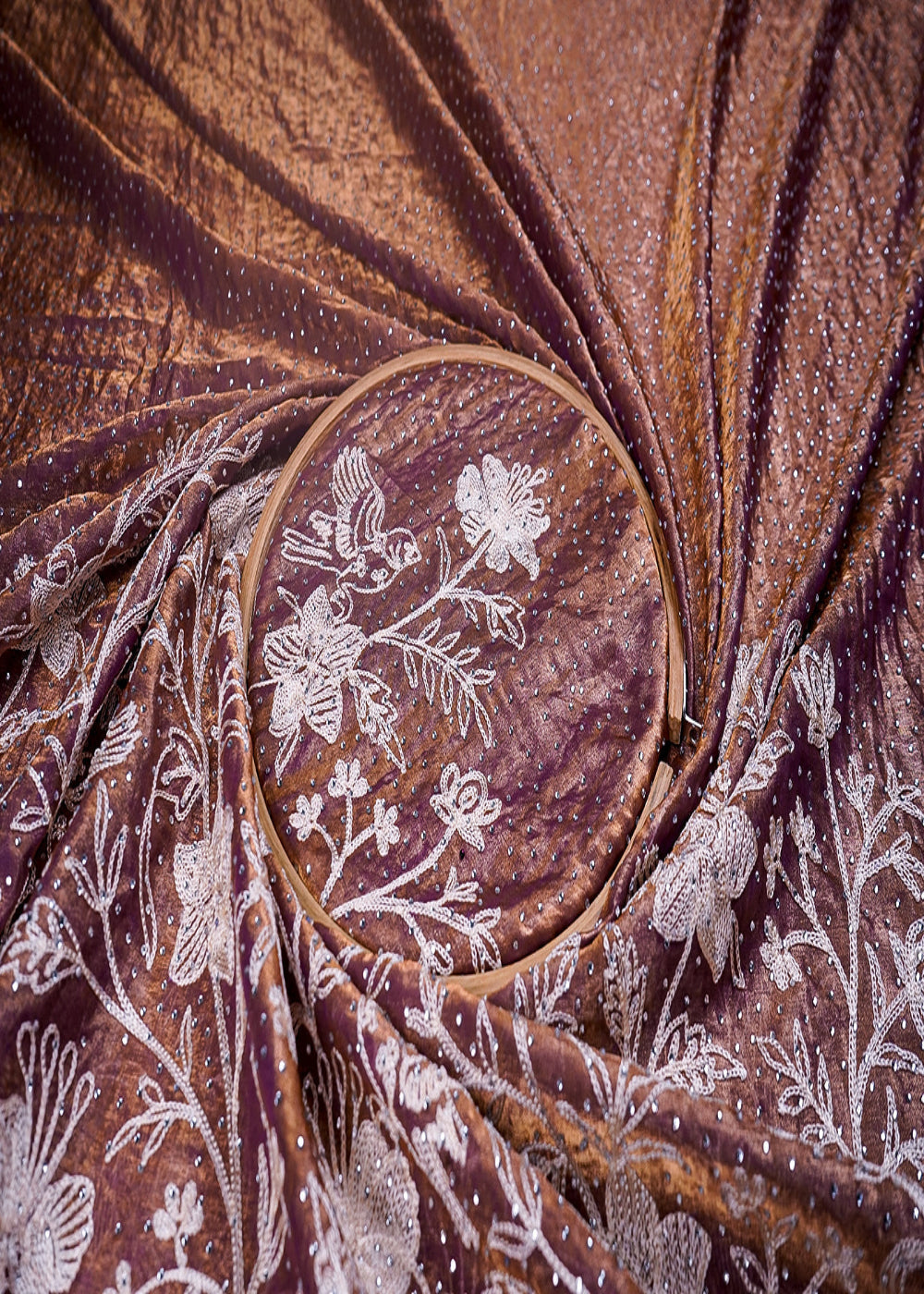 Purple-Silk-Tissue-Fabric-With-All-Over-Swarovski-Work-With-One-Side-Threadwork-Border-16561-close-view